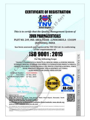 Zovix Pharma - ISO Cert - Zodley Pharmaceuticals Private Limited